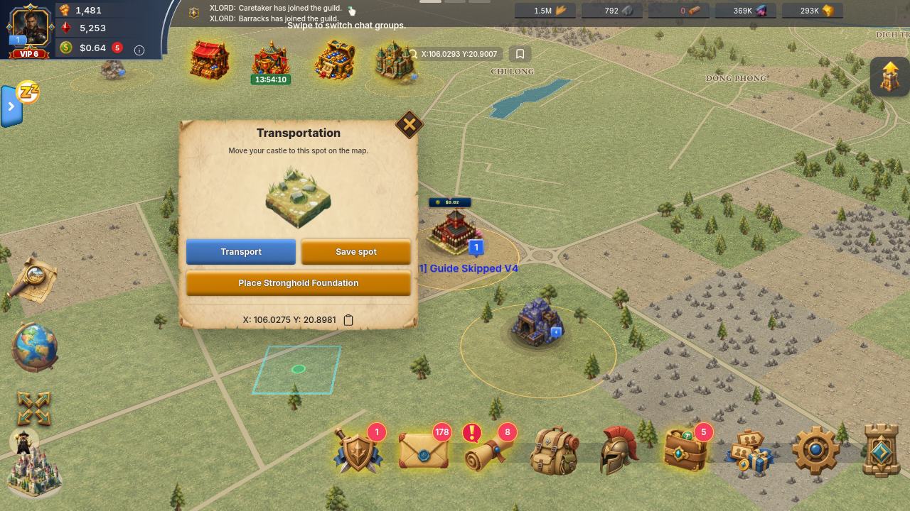 Moving your castle - relocate and migrate to another kingdom (screenshot)