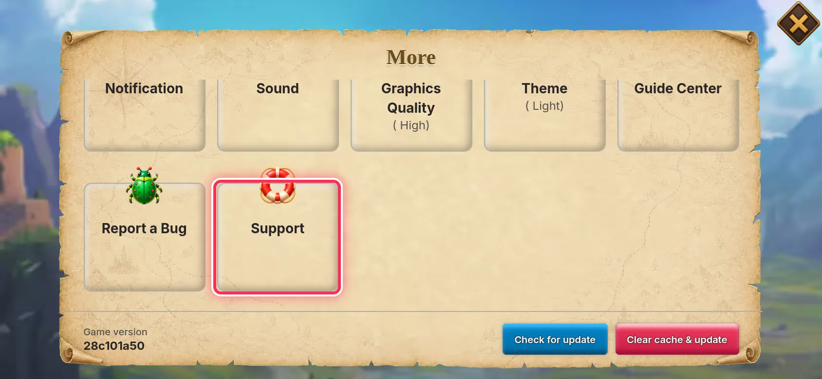 2. In the More panel, tap Support.