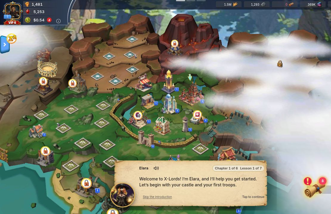 Tutorial steps, chapters and rewards (screenshot)