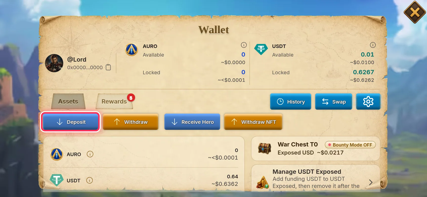 1. Open Wallet and tap Deposit.